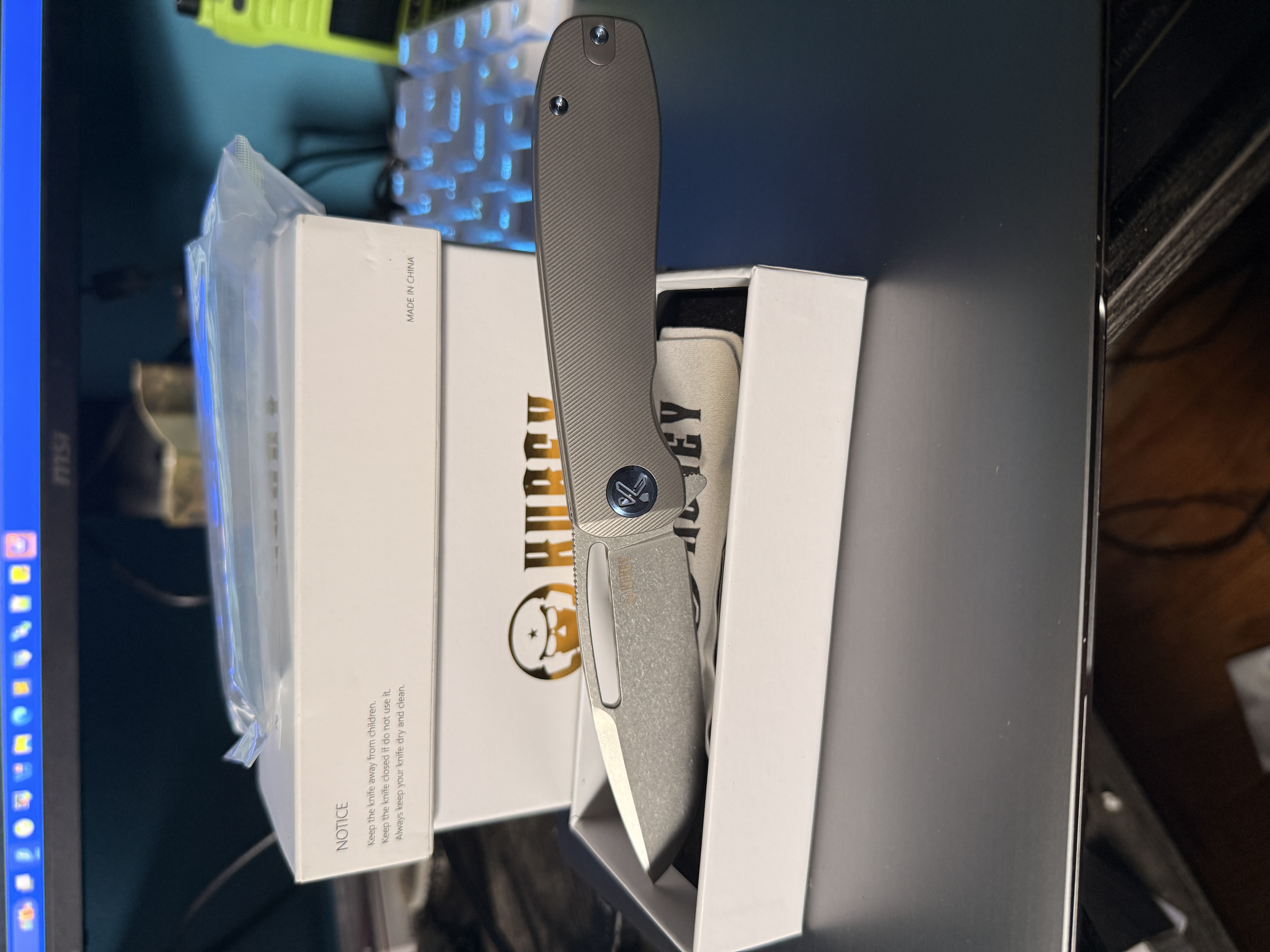 Kubey Supercell Pocket Knife Darkblast Titanium Handle 3.46