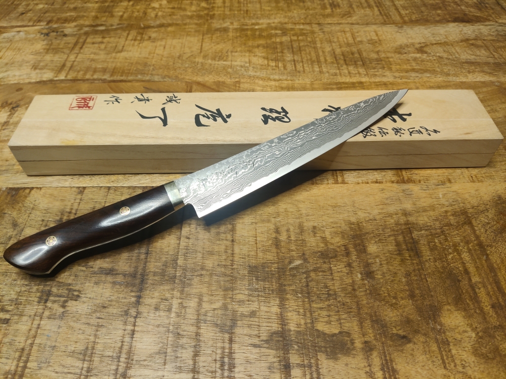 Shigeki Tanaka SG2 Damascus 210mm Sujihiki, Ironwood Western Handle