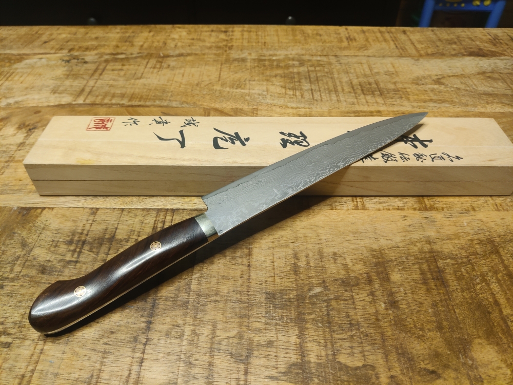 Shigeki Tanaka SG2 Damascus 210mm Sujihiki, Ironwood Western Handle