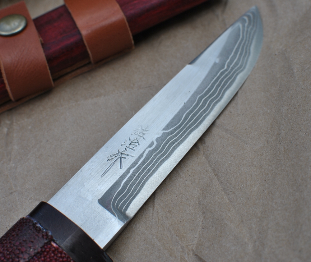 Takeshi Saji Takefu City Hunting Knife Wood Ray Skin Sheath Damascus Factory Mint Box