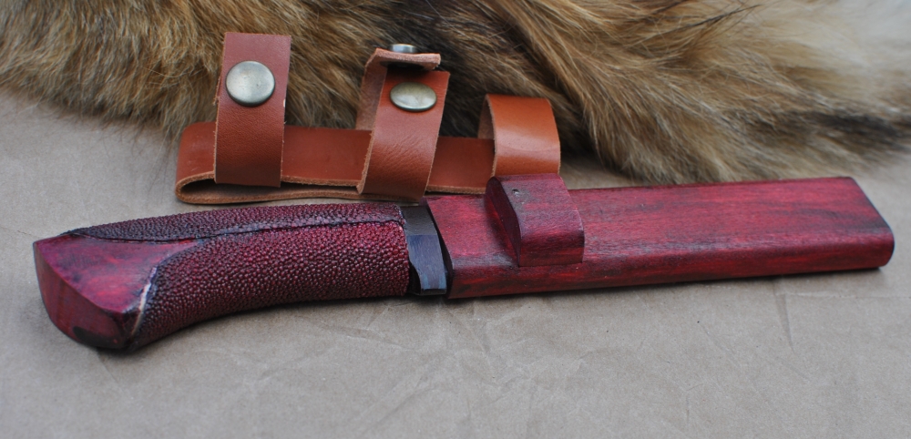 Takeshi Saji Takefu City Hunting Knife Wood Ray Skin Sheath Damascus Factory Mint Box
