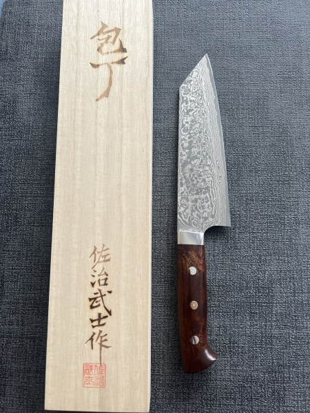 Takeshi Saji R2 Damascus 180mm with rare ironwood handle 