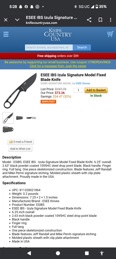 Bench made mountain Skinner, BNB Knifes Mamba hunter, ESEE IBS Izula Signature