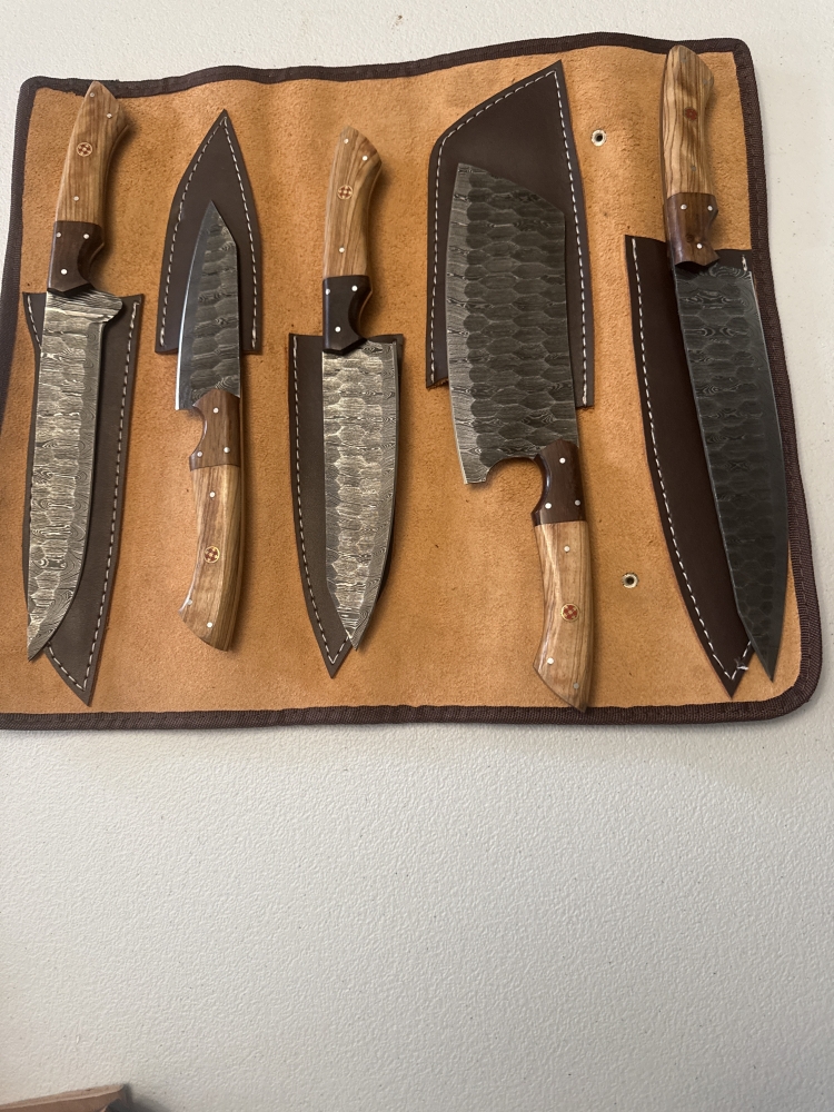 Damascus kitchen knife set