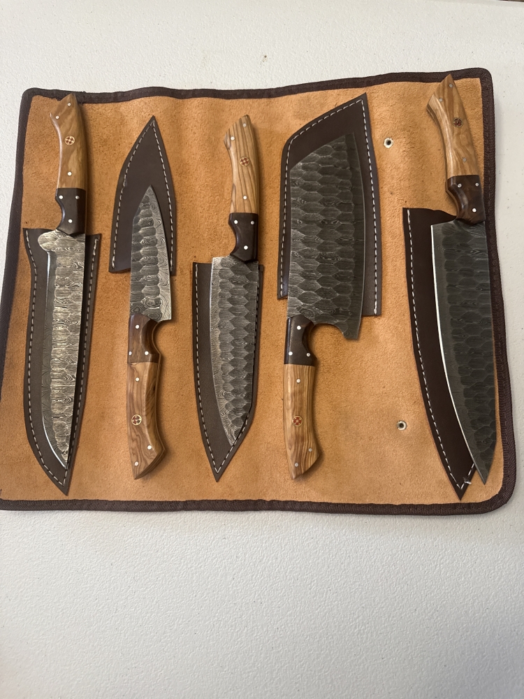 Damascus kitchen knife set