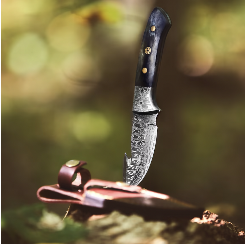 Damascus Skinning Gut hook, Hunting knife TD-221 by Titan