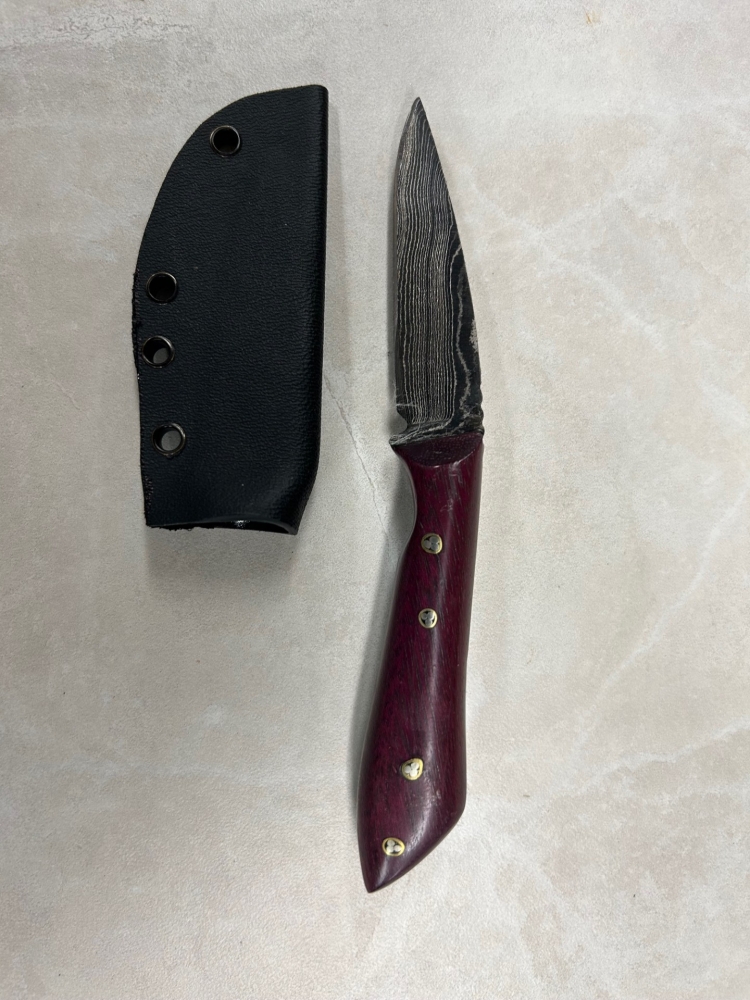 Custom Damascus Knife with Purple Heart Handle