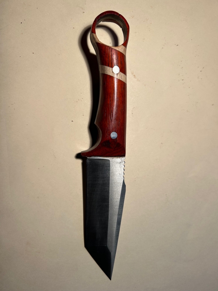 Custom Tanto Point Knife Pauduk and Maple Handle