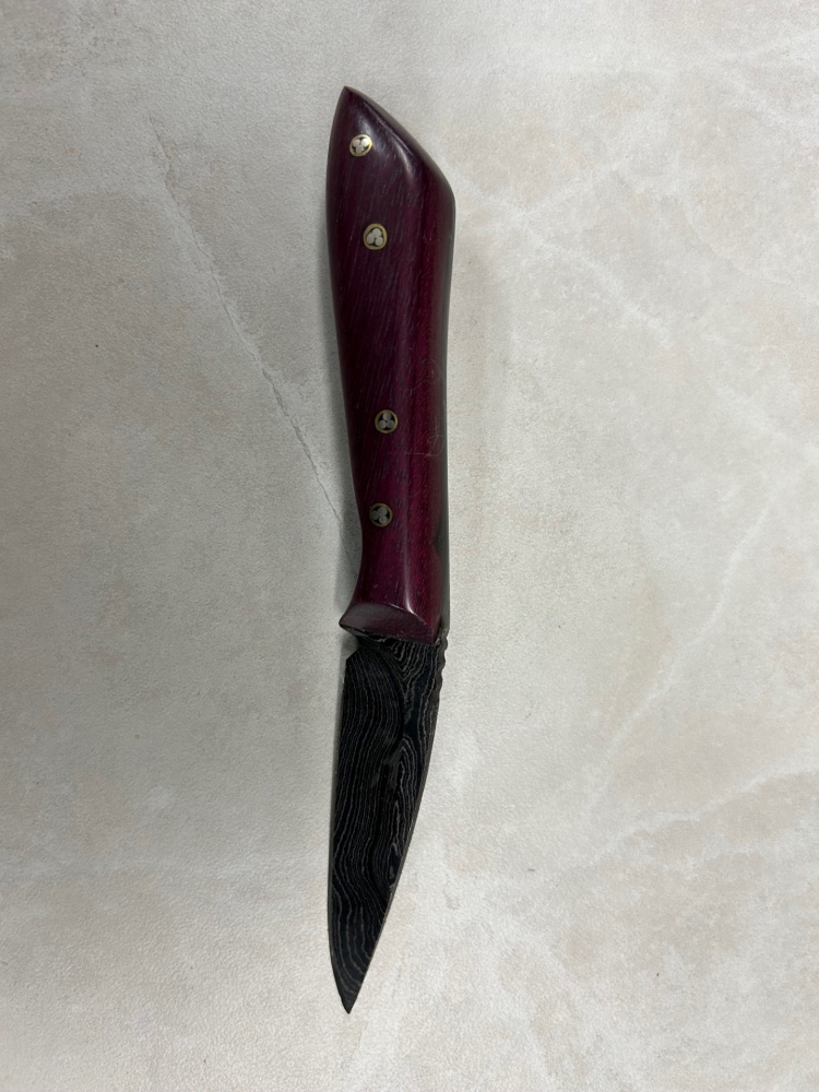 Custom Damascus Knife with Purple Heart Handle