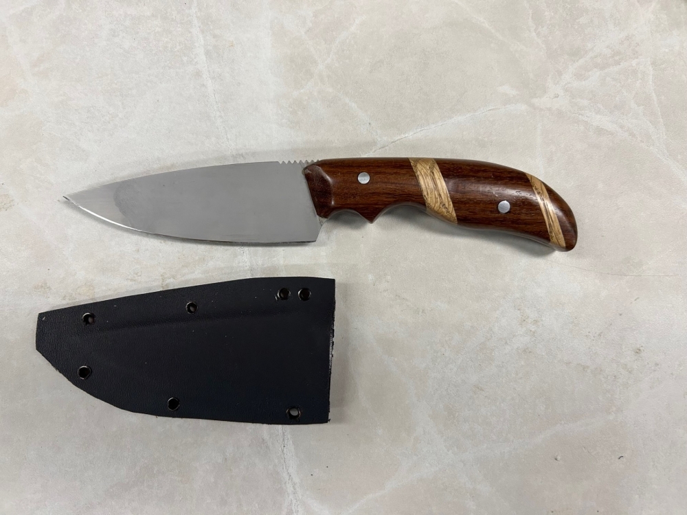 Custom Drop Point Knife Honduras Rosewood and Oak