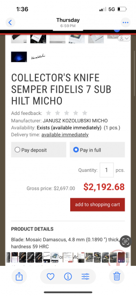 Collectors knife SEMPER - FIDIULS - 7 SUB HILT MICHO