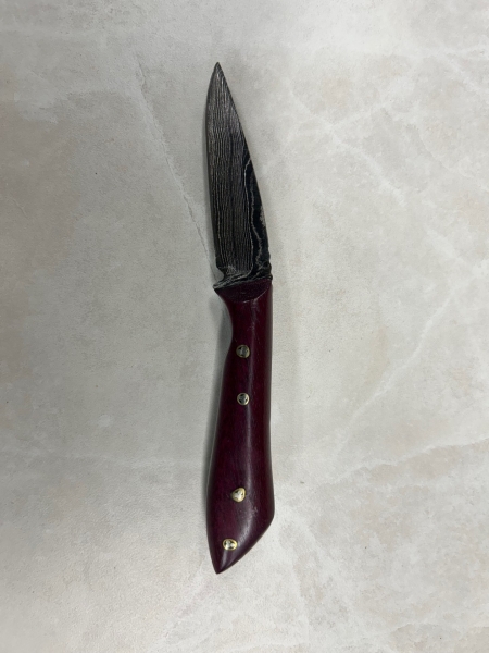 Custom Damascus Knife with Purple Heart Handle