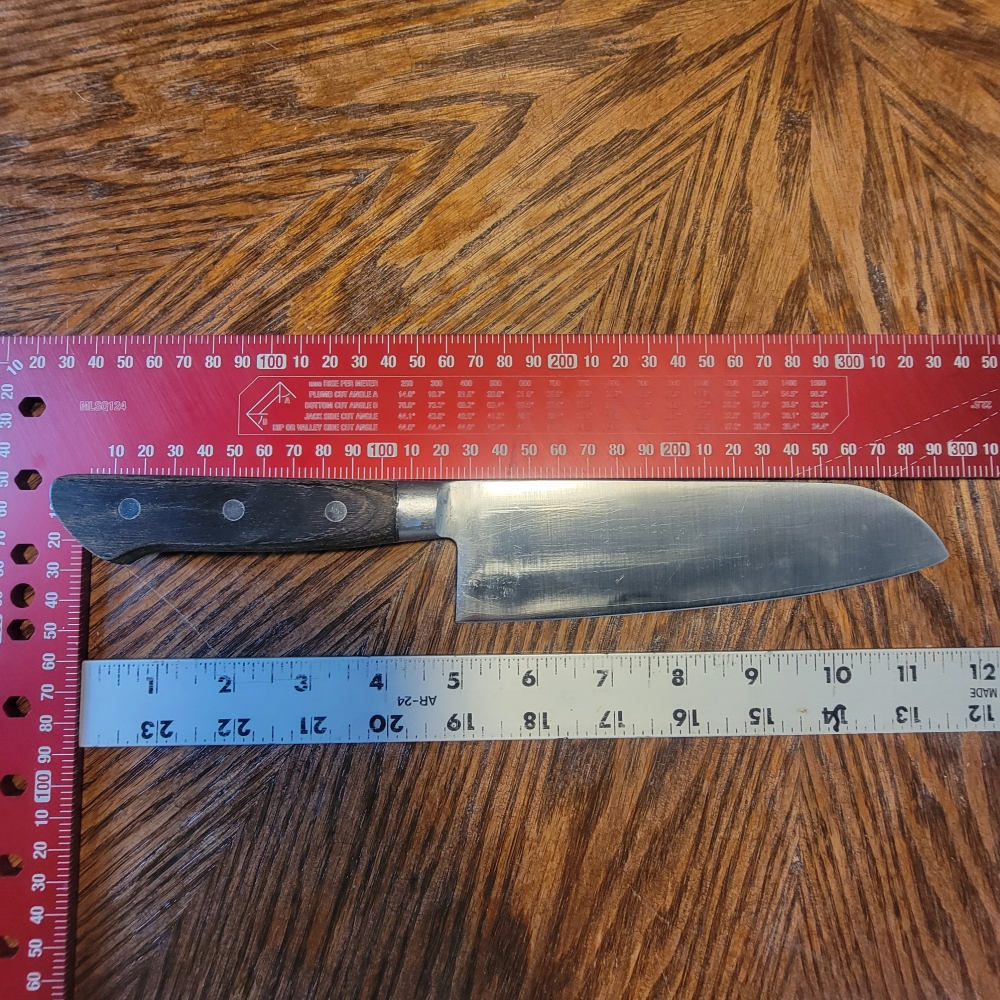 Full Tang 170mm Santoku, Western Style Handle, Unkown Maker, Good Starter Knife