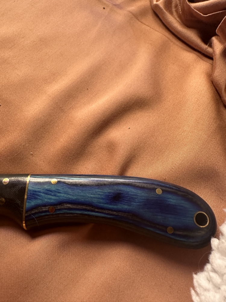 Beautiful Buck and Bear knife with blue burl maple handle for purchase! White Walker!