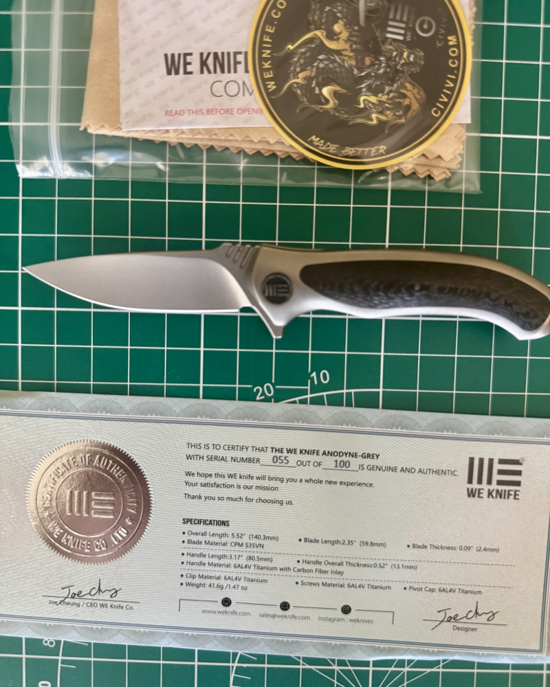 WE Knife Co. Anodyne Integral Frame Lock Knife Gray Ti/CF