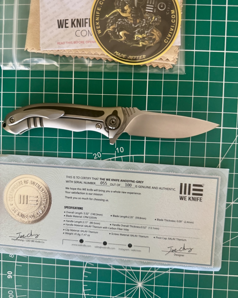WE Knife Co. Anodyne Integral Frame Lock Knife Gray Ti/CF