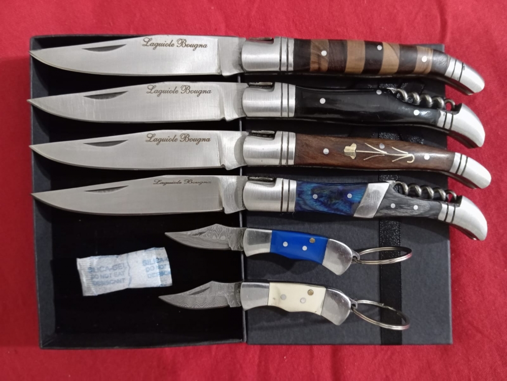 Lageioul bougna 4pc kitchen knives with 2pc small folding keychain,Handcrafted