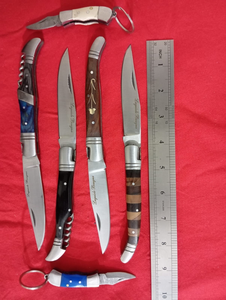 Lageioul bougna 4pc kitchen knives with 2pc small folding keychain,Handcrafted