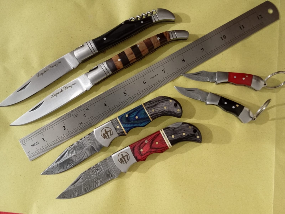 Lageioul bougna 4pc kitchen knives with 2pc small folding keychain,Handcrafted