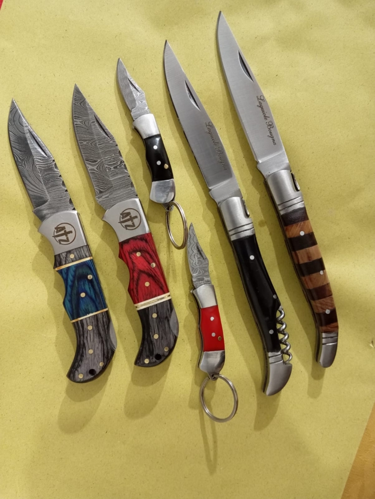 Lageioul bougna 4pc kitchen knives with 2pc small folding keychain,Handcrafted