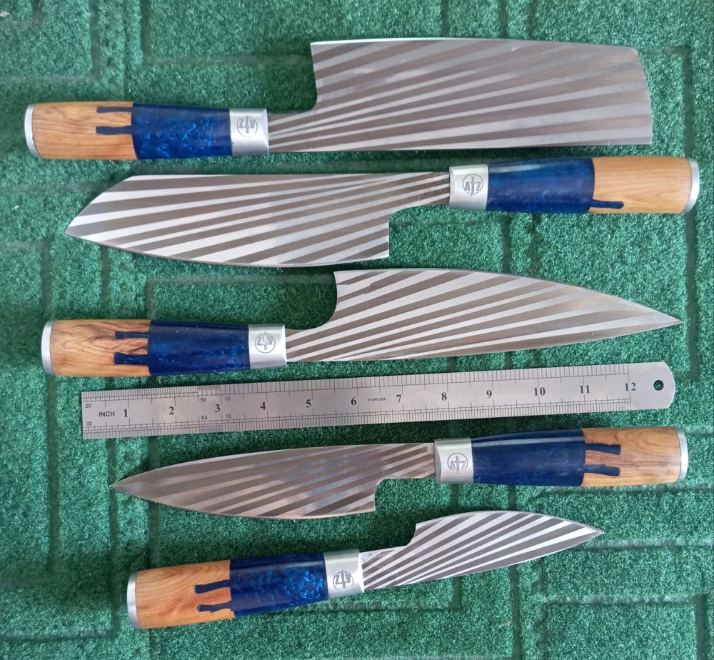 Precision, Beauty, and Craftsmanship, Pakka Wood Kitchen Knife Handcrafted Chef set 5 pc with laser etching crafting