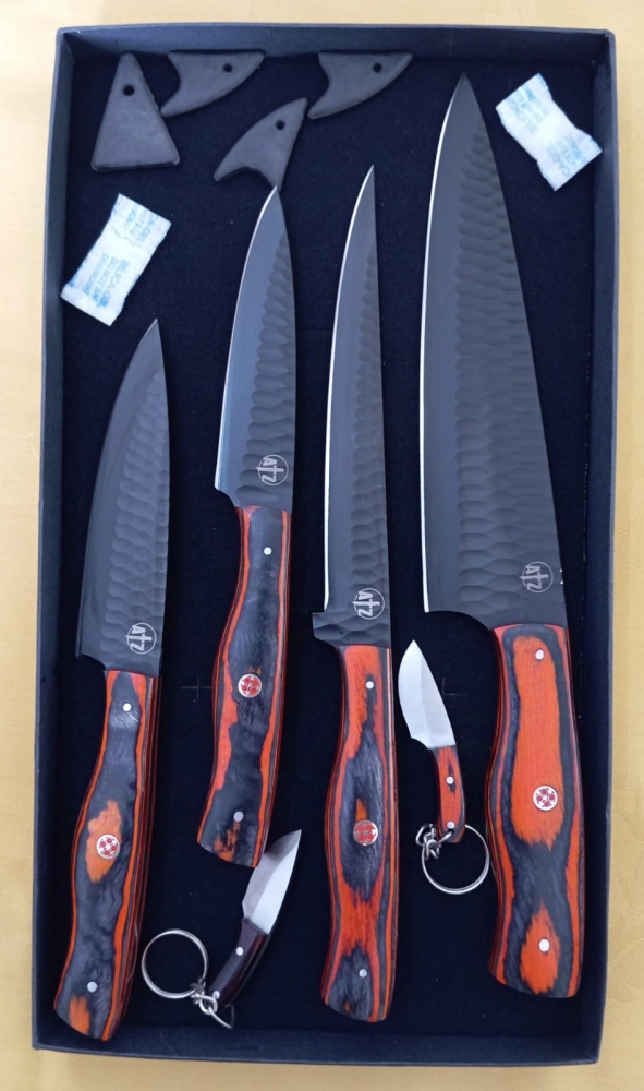 Vangi Kitchen Knife Handcrafted Chef Set Forged Jet Black D2 Japanese Stainless Steel,  4pc BBQ Set