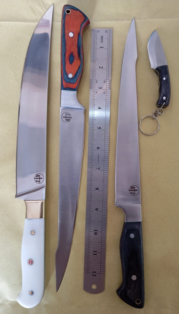 Totally Handmade, 2 pc Kitchen Fillets Knife, 1pc Chef knife, 1pc keychain, Best Japanese Stainless Steel