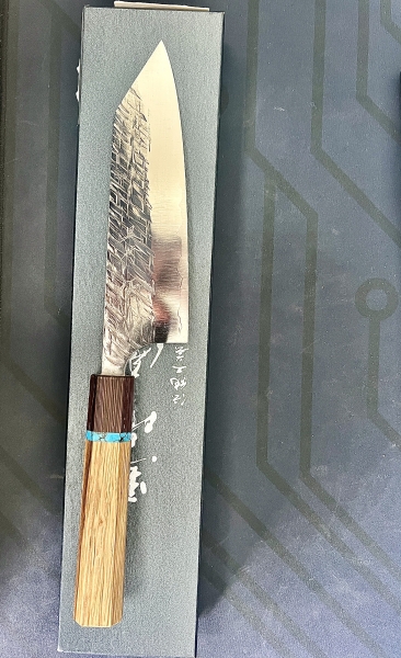 Yu Kurosaki Raijin Oak Turquoise Bunka 16.5 cm -- Rare and Unused