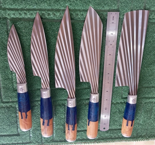 Precision, Beauty, and Craftsmanship, Pakka Wood Kitchen Knife Handcrafted Chef set 5 pc with laser etching crafting