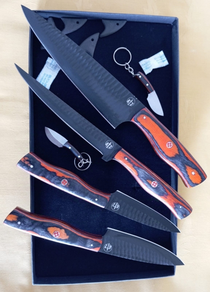Vangi Kitchen Knife Handcrafted Chef Set Forged Jet Black D2 Japanese Stainless Steel,  4pc BBQ Set