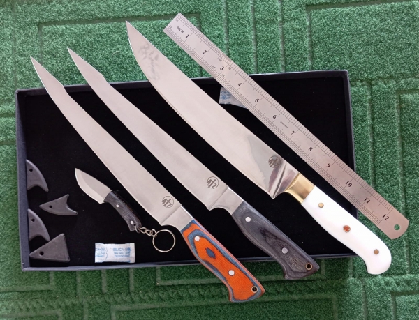 Totally Handmade, 2 pc Kitchen Fillets Knife, 1pc Chef knife, 1pc keychain, Best Japanese Stainless Steel