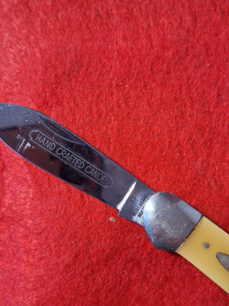 Vintage Klaas Kissing Crane Solingen Germany Hand Crafted Canoe Old Pocket Knife overall length 8\" handle 4\"