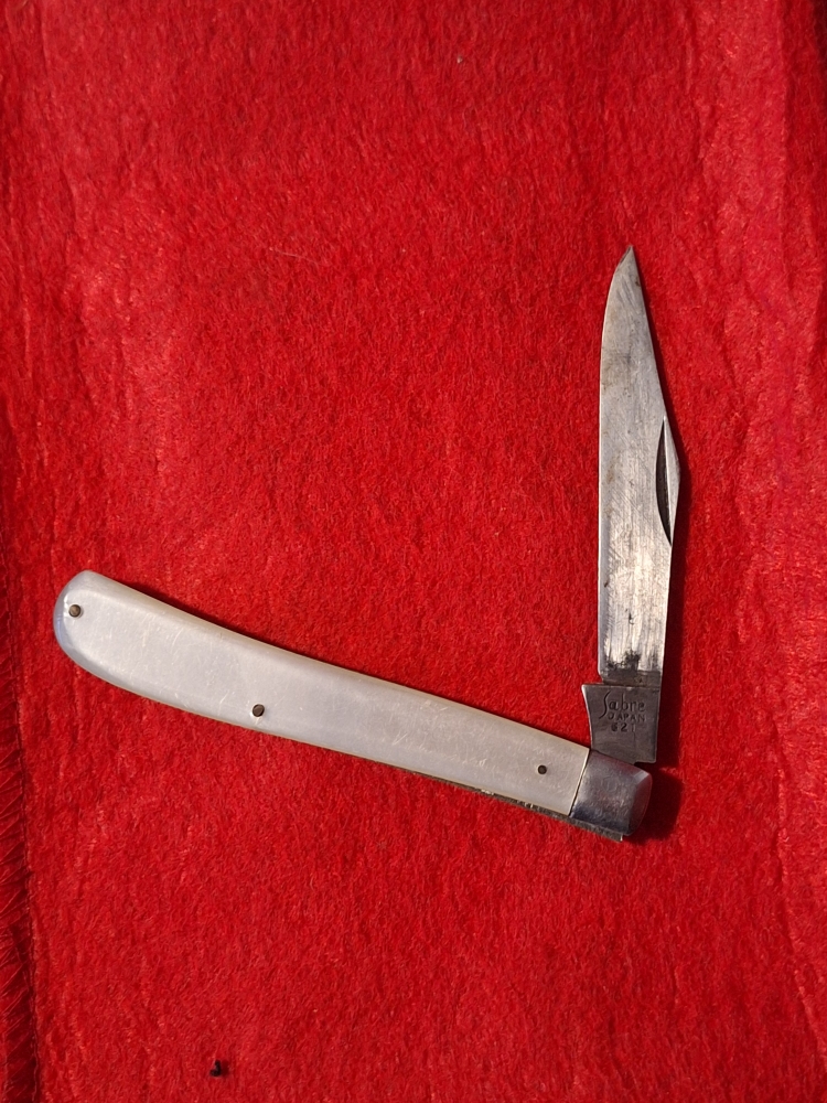 Vintage Sabre Folding Pocket Knife Mother Of Pearl Handle Overall Length 7 1/2\"