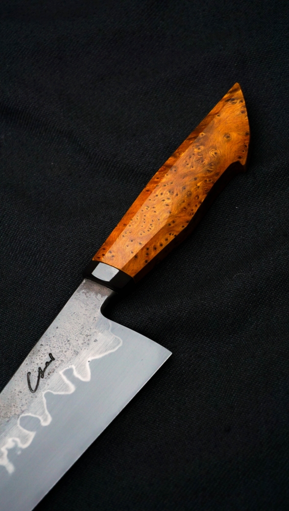 Chef knife 22 cm. 26c3 honyaki. Cheeseburl, copper.