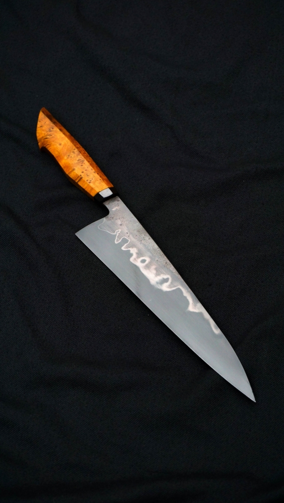 Chef knife 22 cm. 26c3 honyaki. Cheeseburl, copper.