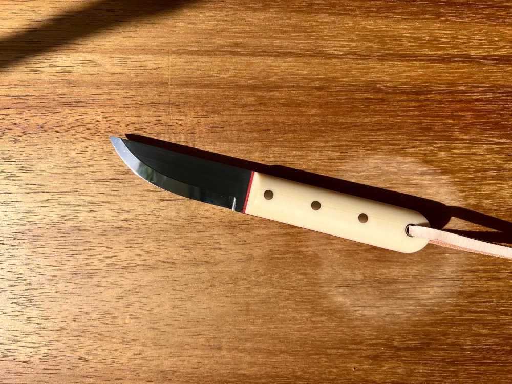 Handmade Bushcraft Scandi Grind Knife with N690 (62 HRC cryo) Steel Knife Blade & ivory canvas Micarta handle. Perfect Knife for Outdoors.