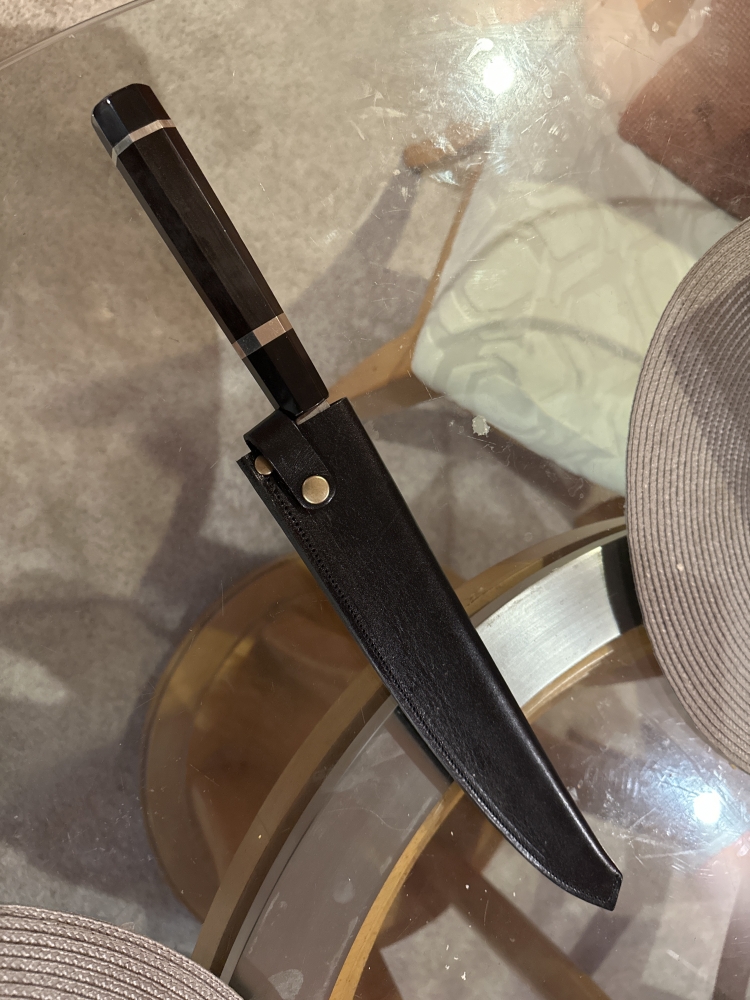 Satoshi Nakagawa Aogami #1 Damascus EBBFB2 Japanese Chef's Kiritsuke-Slicer(Sujihiki) 270mm with Double Buffalo Ringed Ebony Handle