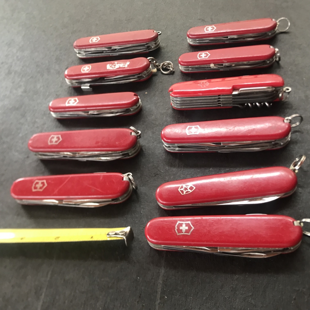 Lot of 10 + 2 free 84-91mm Swiss Army Knives / Pocket Knives from Victorinox Tinker
