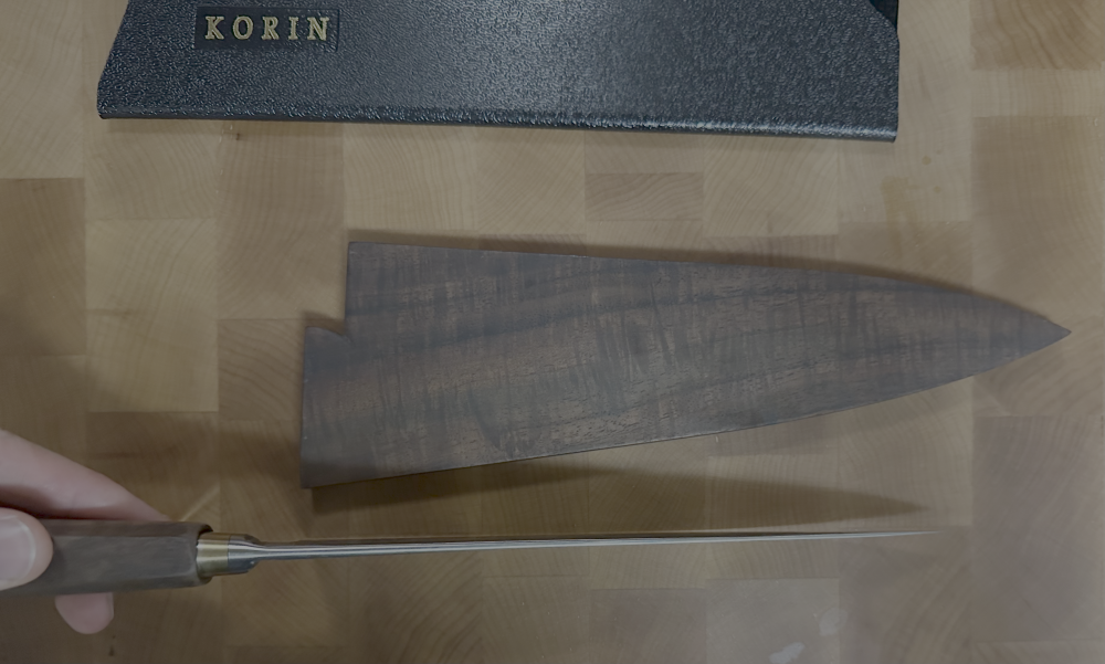 Radiona Wa Handle Gyuto Semi Integral Apex Ultra Wrought Cladding and Wooden Saya
