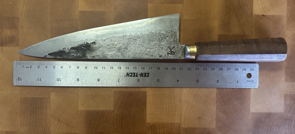 Radiona Wa Handle Gyuto Semi Integral Apex Ultra Wrought Cladding and Wooden Saya