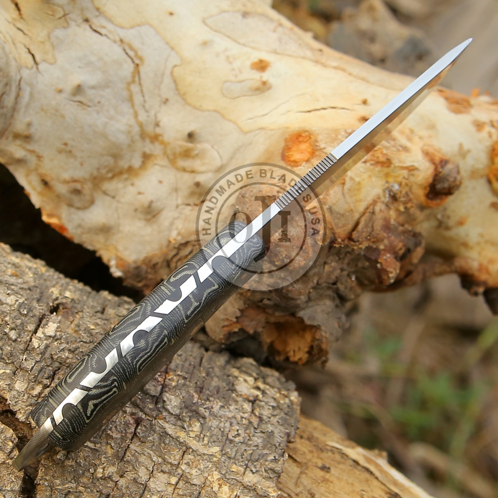 TACTICAL DC 53 Steel EDC Handmade Hunting Knife W Black Micarta Handle Genuine Cowhide Leather Sheath
