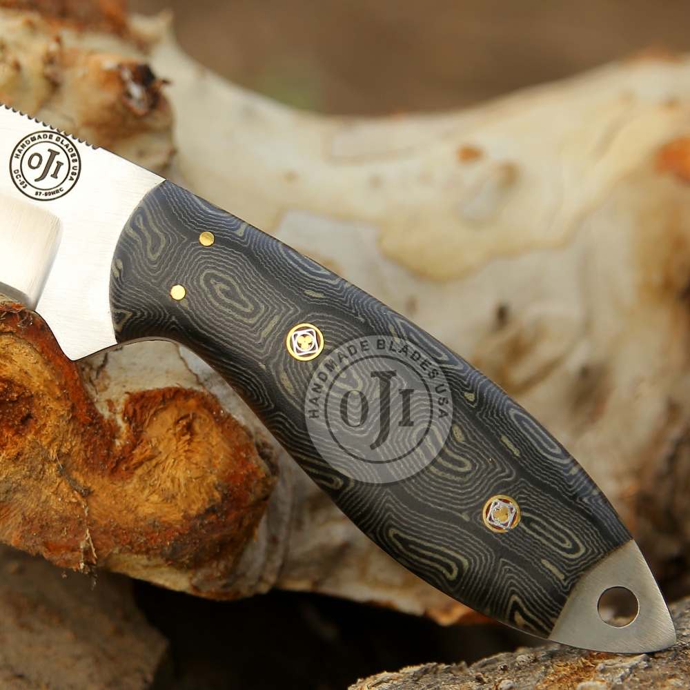 TACTICAL DC 53 Steel EDC Handmade Hunting Knife W Black Micarta Handle Genuine Cowhide Leather Sheath