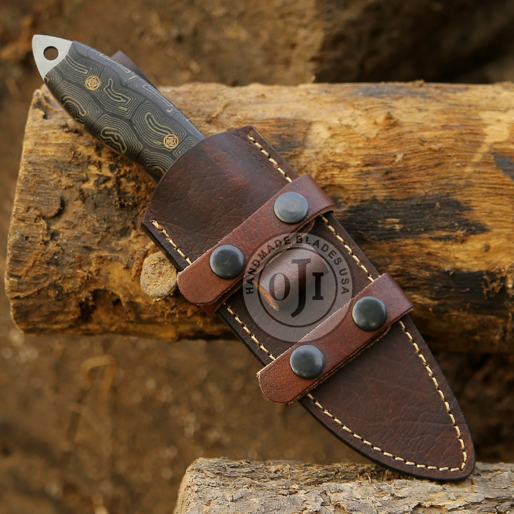TACTICAL DC 53 Steel EDC Handmade Hunting Knife W Black Micarta Handle Genuine Cowhide Leather Sheath