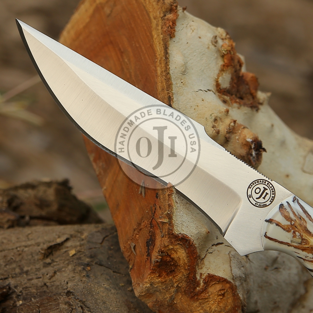 Handmade D 2 Tool Steel Hunting Knife W White Pine Cone Handle & Genuine Cowhide  Leather Sheath
