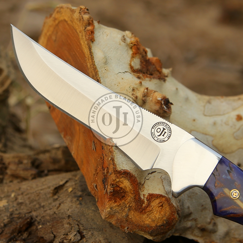 AUS 10 Steel Handmade Skinner W Steel Bolster Blue Pine Cone Handle & Genuine Cow Leather Sheath