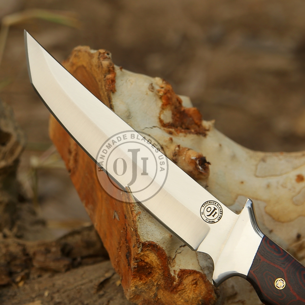 TANTO D2 Tool Steel Knife Steel Bolster Red Black Micarta Handle Genuine Cowhide Leather Sheath