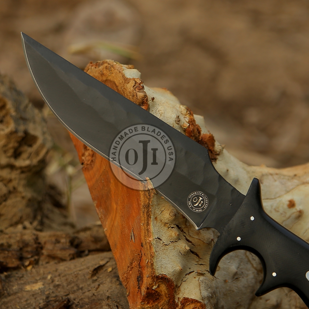 AUS 8 Steel BOWIE Sub Hilt Knife Black Blade & Black Micarta Handle Genuine Cowhide Leather Sheath