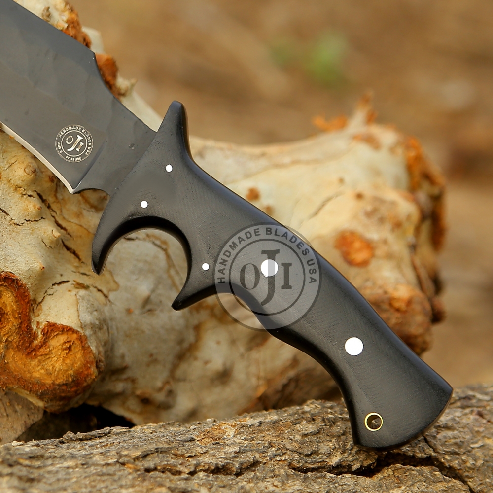AUS 8 Steel BOWIE Sub Hilt Knife Black Blade & Black Micarta Handle Genuine Cowhide Leather Sheath