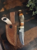 Deer Antler Damascus knife with sheath