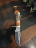 Deer Antler Damascus knife with sheath